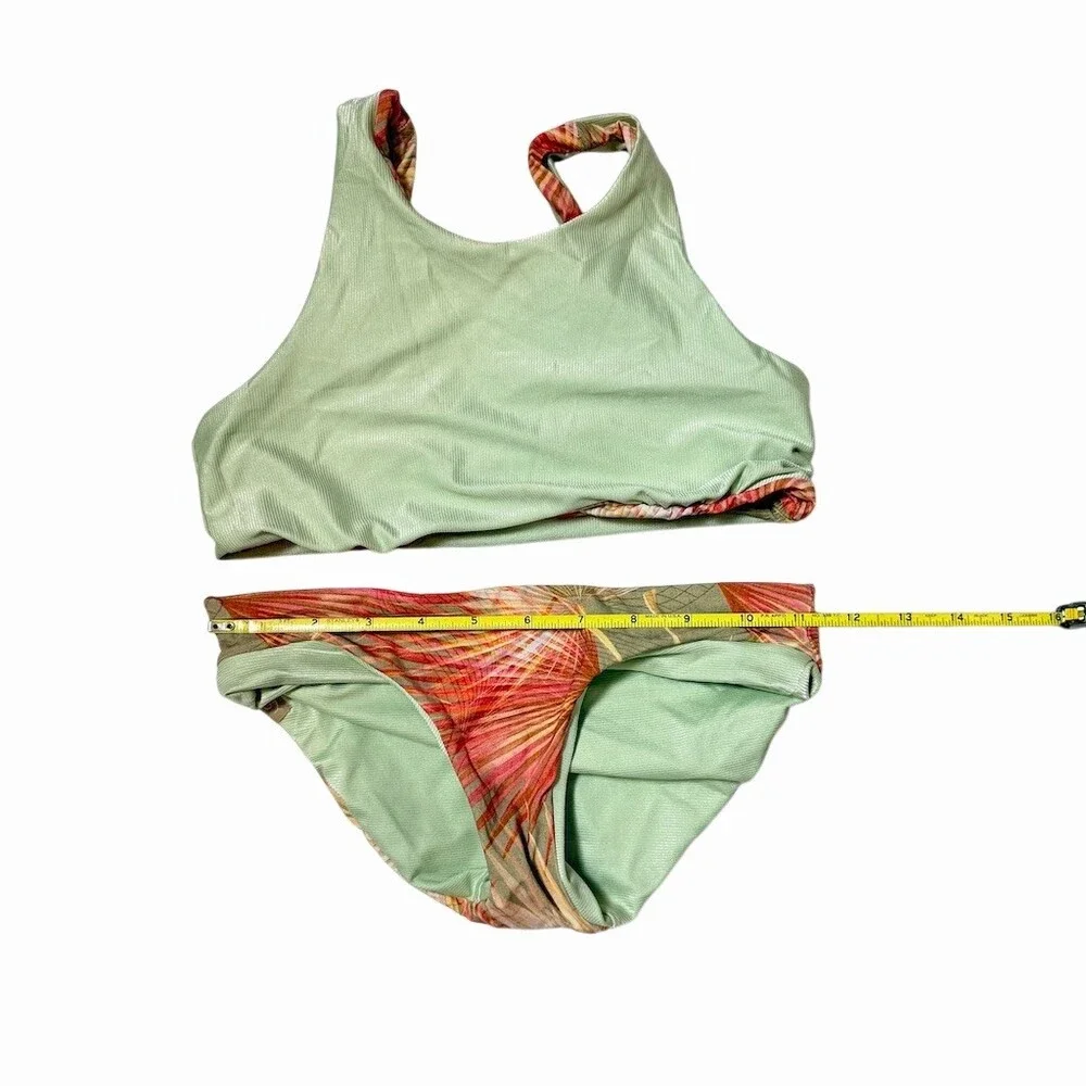 IMSY Girls Reversible Bikini Set 8 | Mint Green & Tropical Palm Print